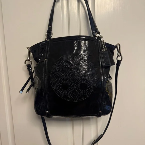 Like New Coach 🔥 Vintage Audrey Patent Leather Navy Tote Shoulder Bag - Picture 3 of 14